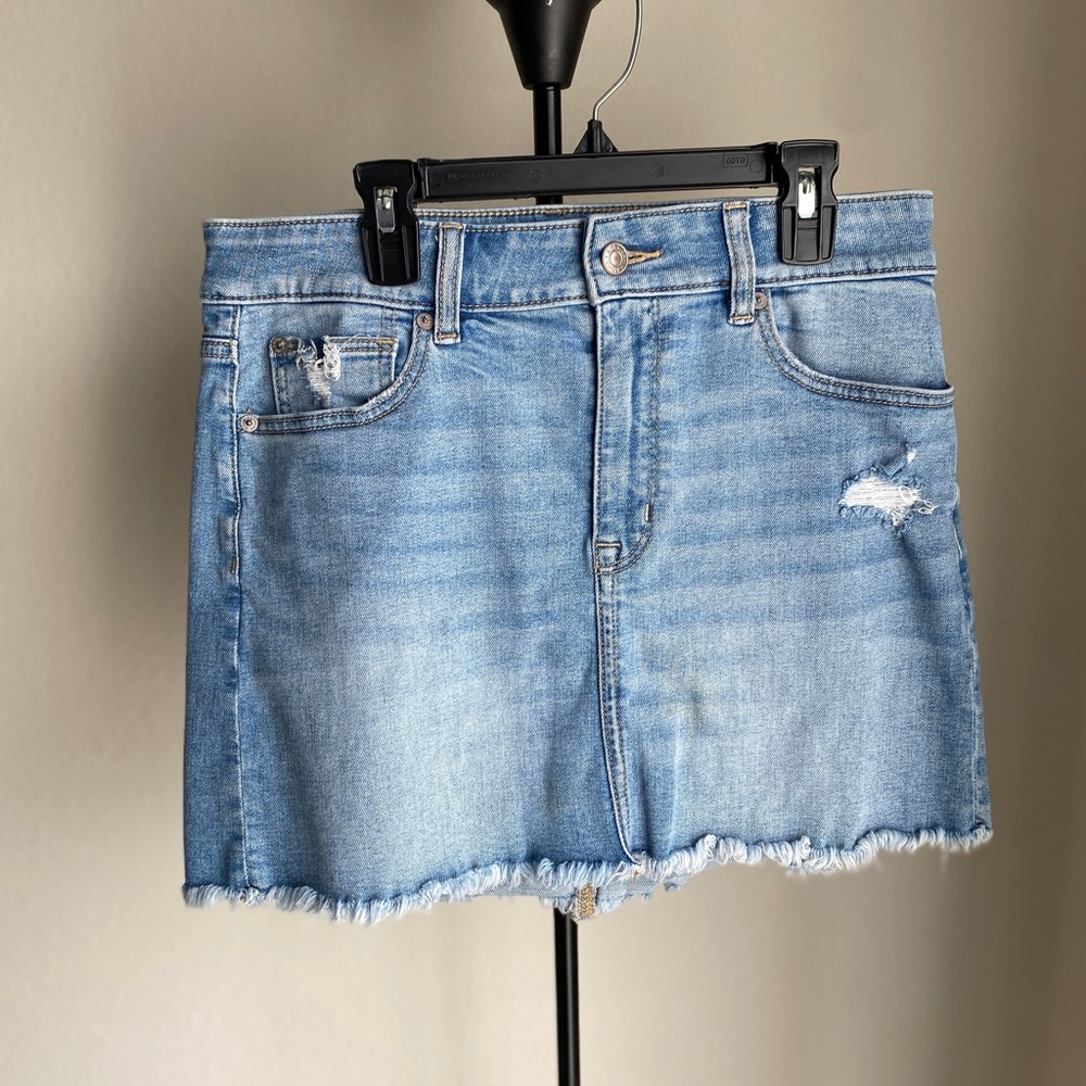 American Eagle Outfitters Light Blue Distressed Mini Skirt